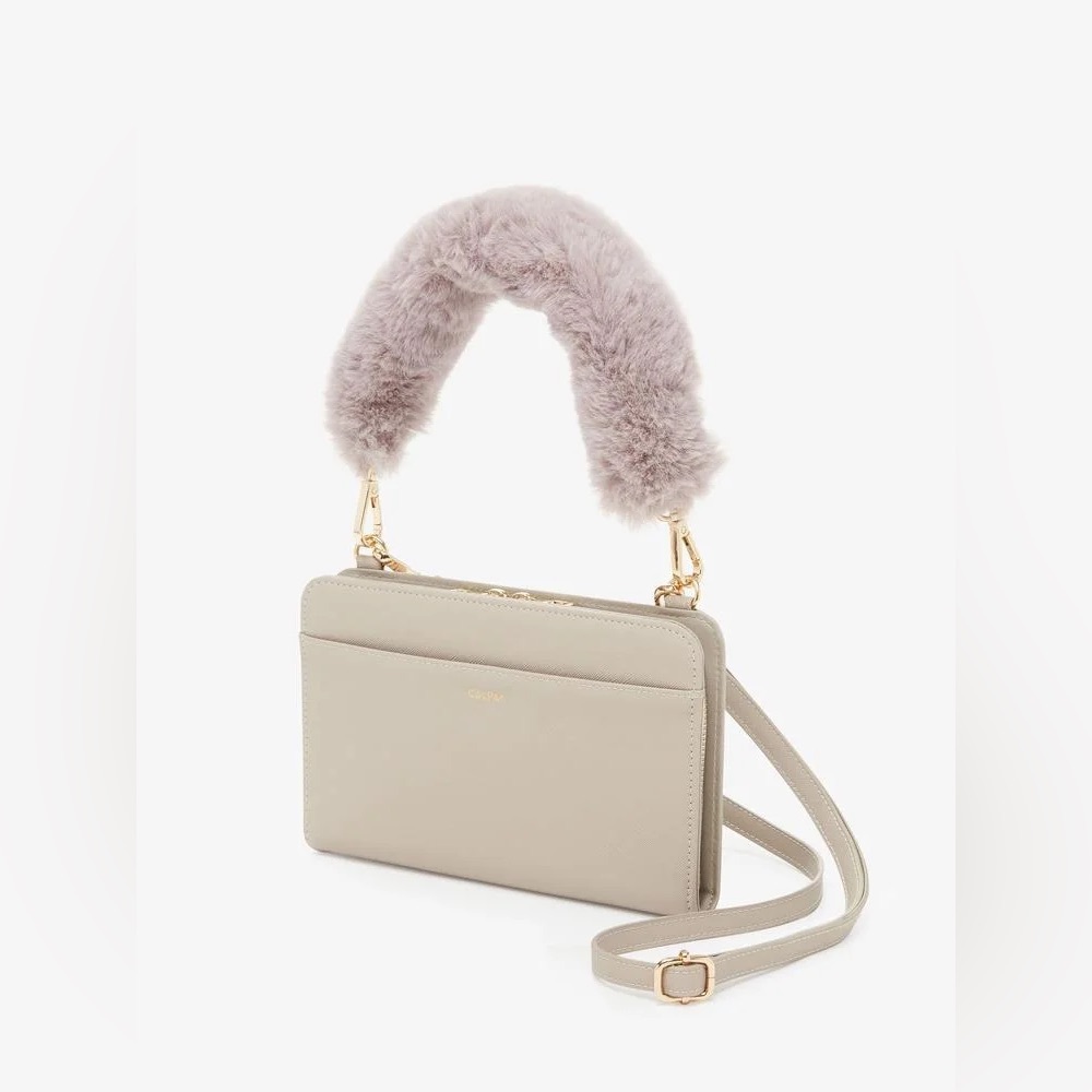 Calpak Kaya Wallet with Detachable Fur Strap - Stone